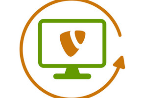 Projekt "TYPO3@TU" Icon eines Desktop-Computers mit TYPO3 Logo, das von einem Pfeil-Icon eingekreist wird
